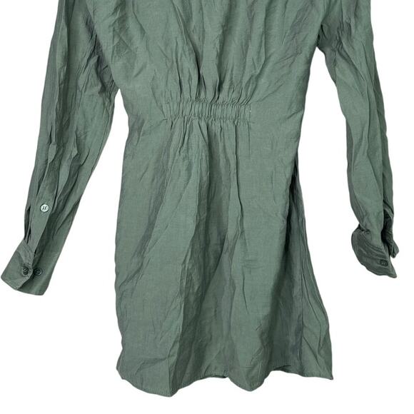Zara Long Sleeve Tunic Wrap Style Mini Dress Collard V Neck Button M Olive Green - Picture 7 of 15